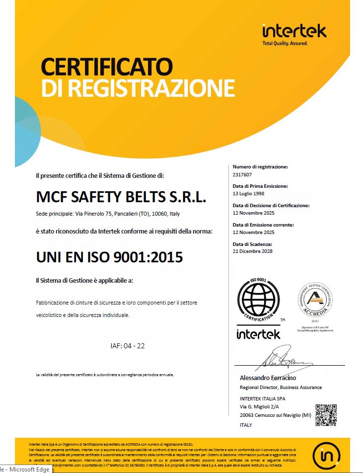 Certificazione INTERTEK ISO 9001